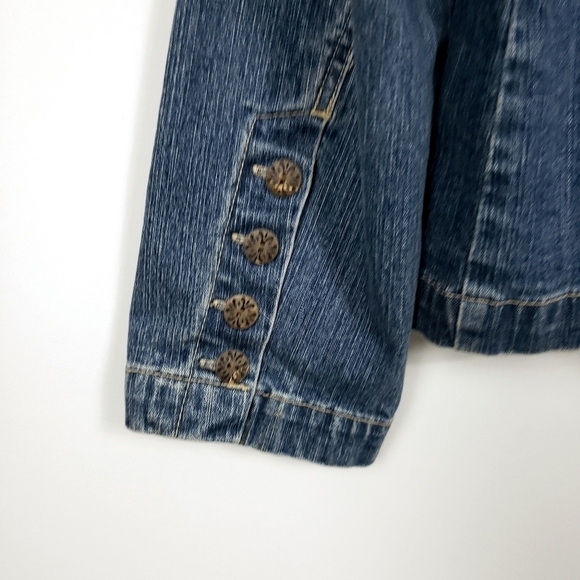 Crazy horse vintage jean jacket wide collar 3 Button Front Approx Medium/ Large - Picture 6 of 7